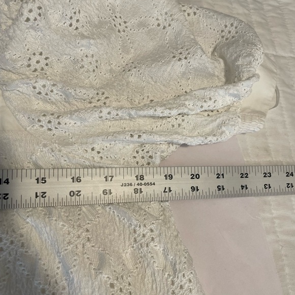 Anthropologie Maeve Eyelet Mini Dress Sz XS White Puff Short Sleeve Flowy Boho - Picture 13 of 15